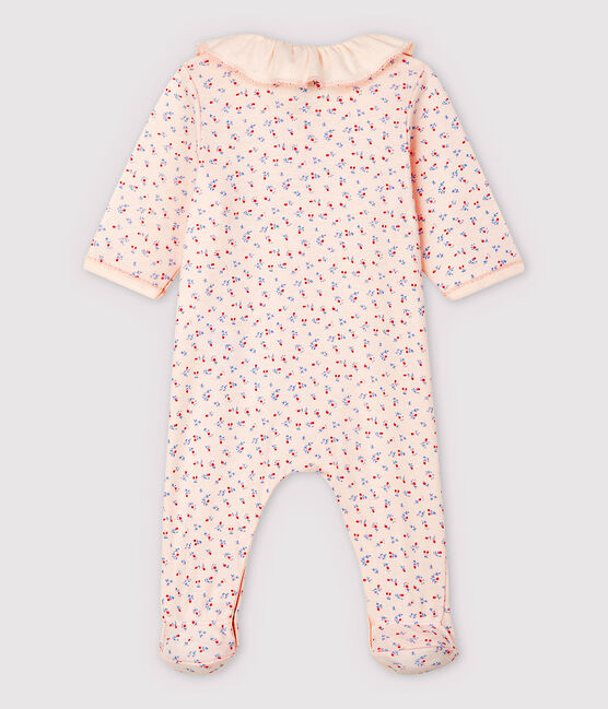 Babies' Pink Organic Cotton Sleepsuit with Collar FLEUR pink/MULTICO white