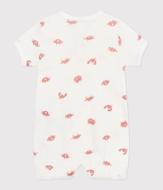 Babies' short cotton crab pattern jumpsuit MARSHMALLOW white/MULTICO white