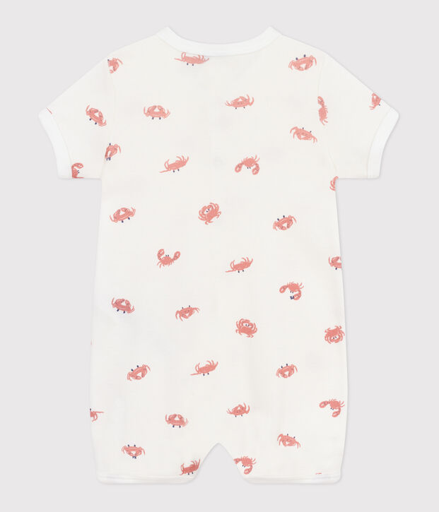 Babies' short cotton crab pattern jumpsuit white/multicolor