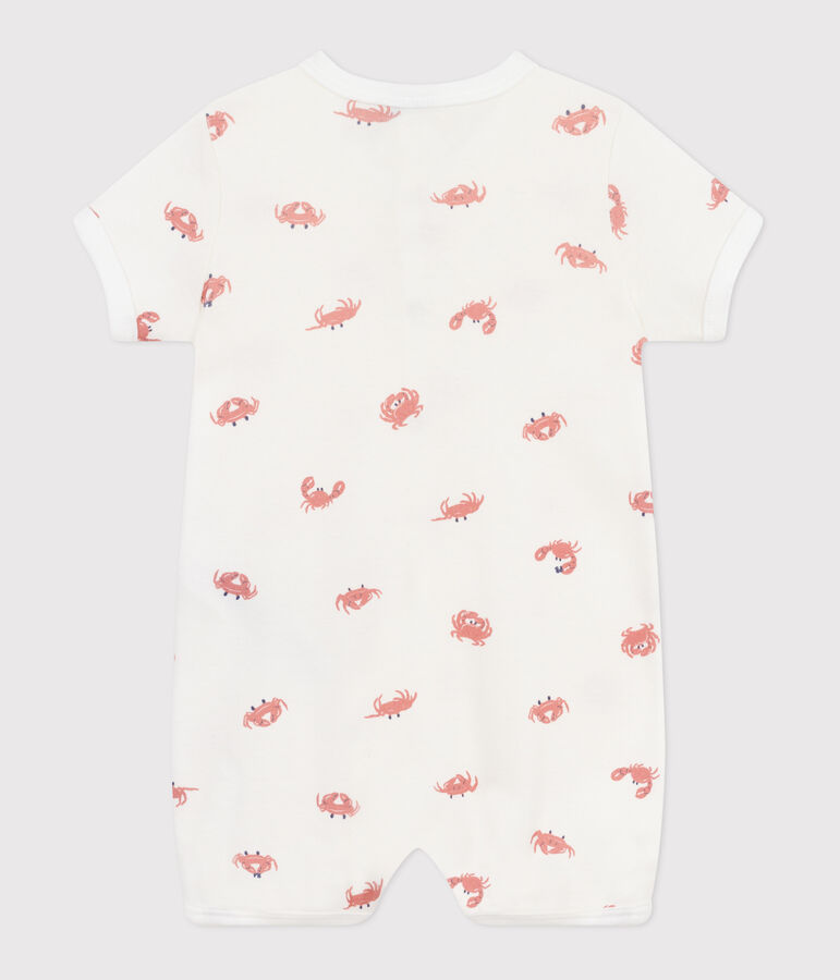 Babies' short cotton crab pattern jumpsuit MARSHMALLOW white/MULTICO white