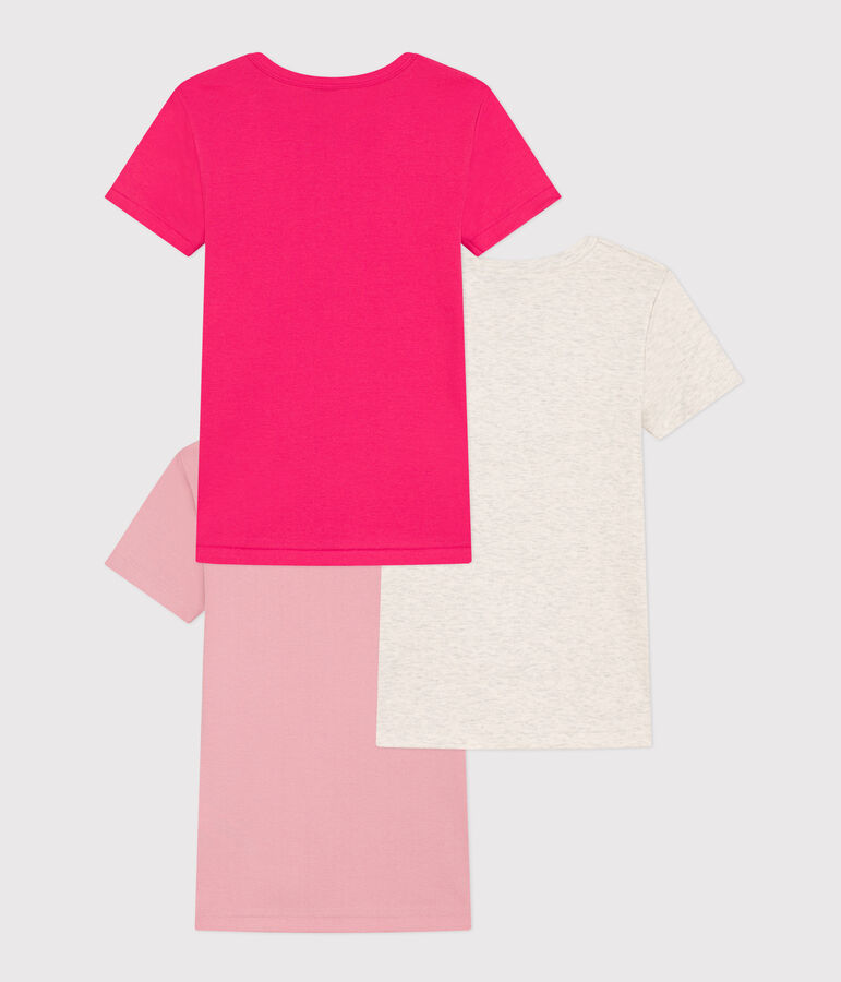 Pack of 3 girls' short-sleeved cotton T-shirts multicolor