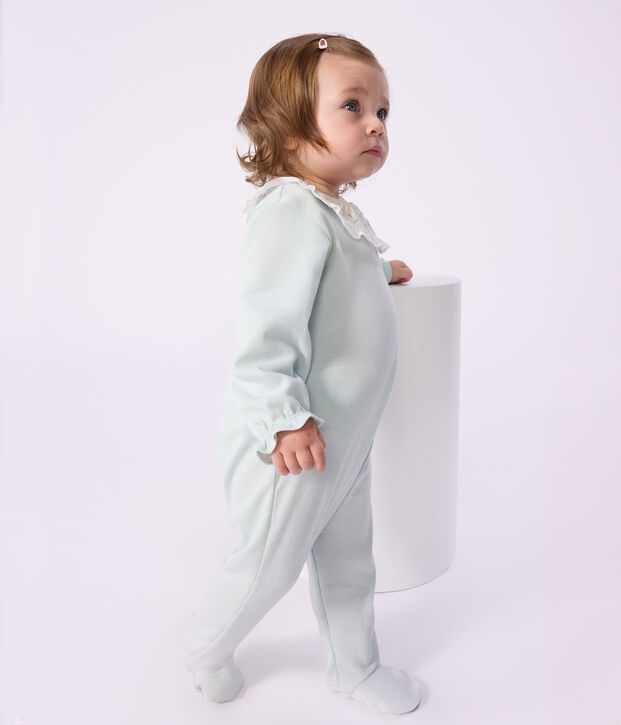 Babies back opening plain cotton pyjama suit with a ruff SPRAY