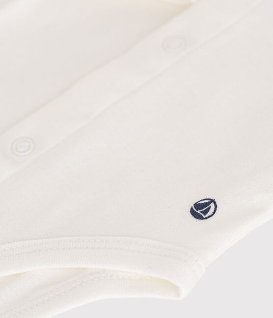 Babies' Long-Sleeved Cotton Bodysuit With Collar MARSHMALLOW white
