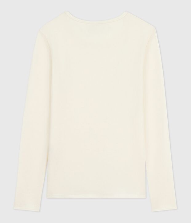 Women's long-sleeved wool and cotton T-shirt beige
