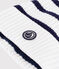 Children's stripy knitted beanie hat lined in polar fleece MARSHMALLOW blue/SOIR