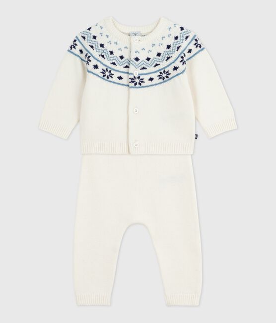 Babies' 2-piece knitted outfit with a jacquard knit cardigan MARSHMALLOW blue/SOIR