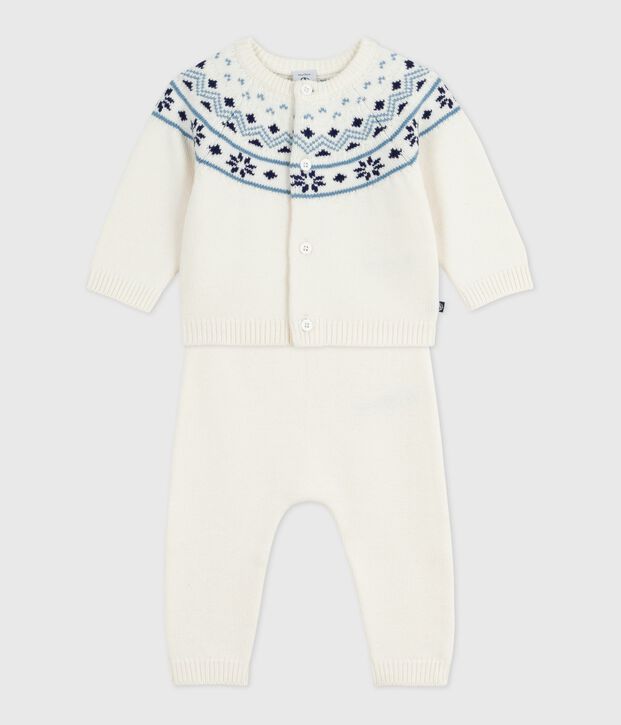 Babies' 2-piece knitted outfit with a jacquard knit cardigan blue/blue