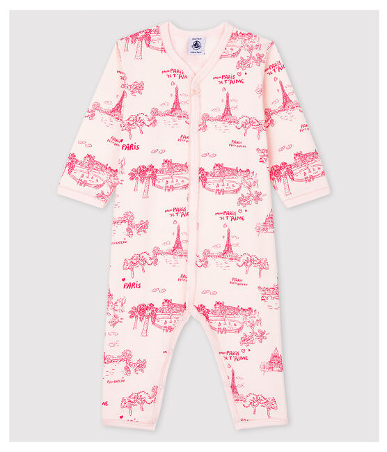 Babies' Pink Toile de Jouy Footless Cotton Sleepsuit FLEUR pink/GROSEILLER pink