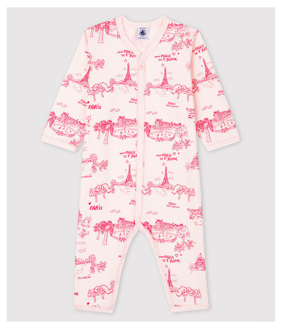 Babies' Pink Toile de Jouy Footless Cotton Sleepsuit FLEUR pink/GROSEILLER pink