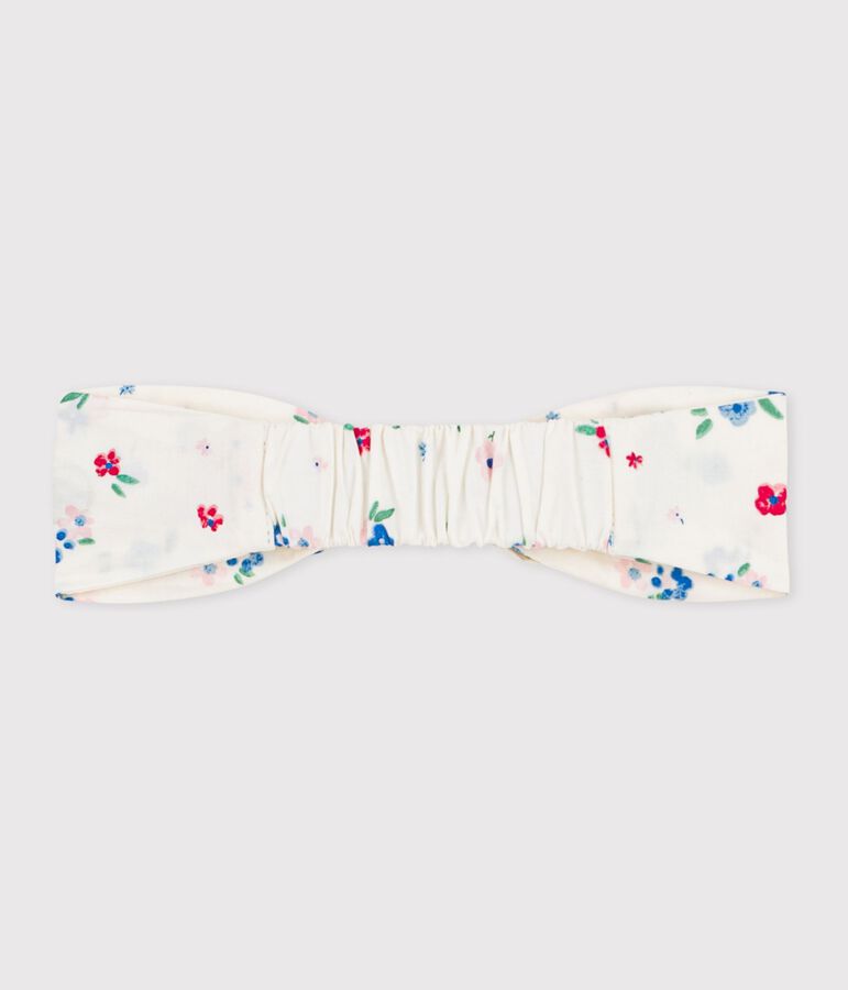 Baby girls' hairband in floral-print poplin MARSHMALLOW white/MULTICO white
