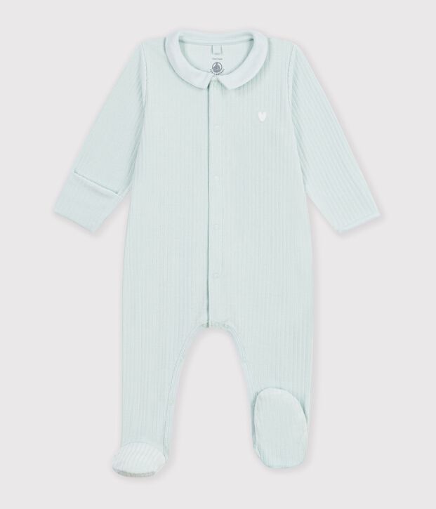 Babies' plain velour pyjama suit with a collar SPRAY