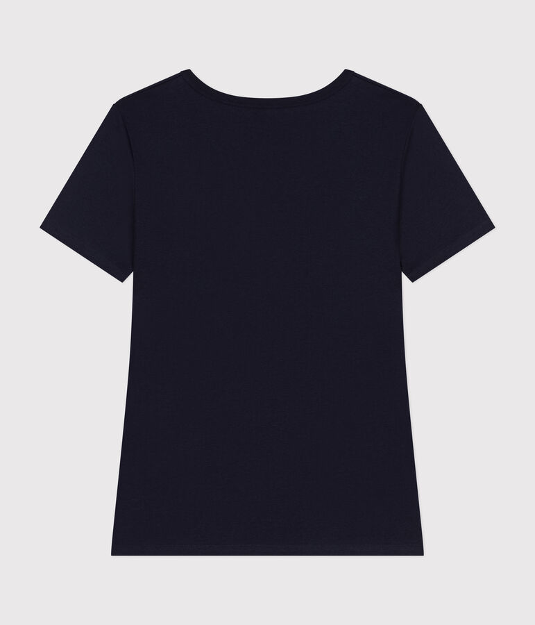 Women's iconic plain short-sleeved rib knit T-shirt SMOKING blue