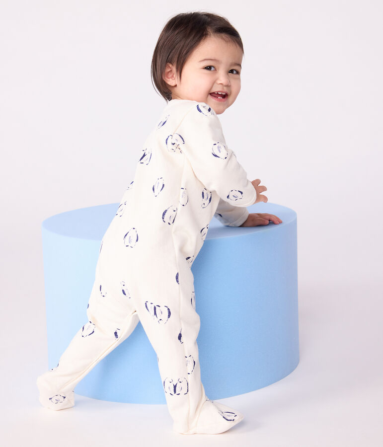 Babies' floral-print brushed fleece pyjamas with a petal collar Ecru/multicolor