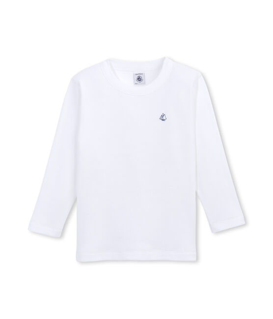Boy's long-sleeved T-shirt in brushed cotton Ecume white