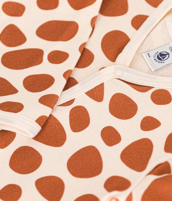 Babies' Footless Cotton Giraffe Pattern Pyjamas AVALANCHE white/ECUREUIL