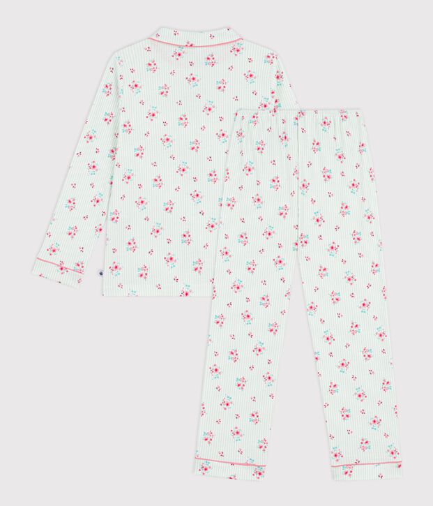 Children's buttoned printed cotton pyjamas white/blue/multicolor