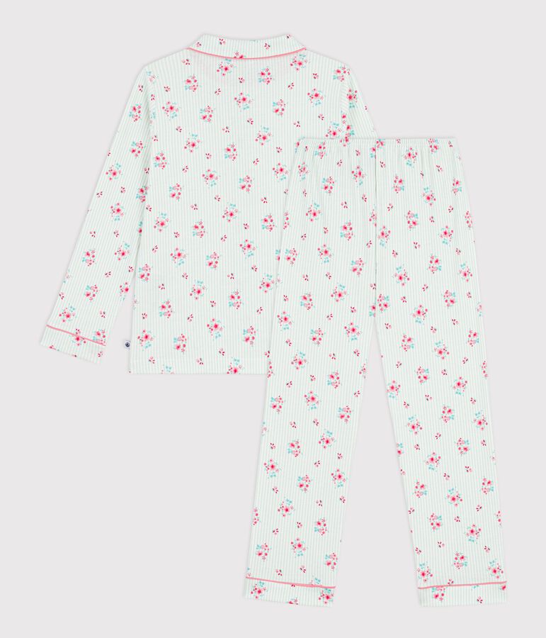 Children's buttoned printed cotton pyjamas white/blue/multicolor