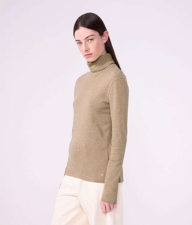 Women's plain cotton rollneck beige