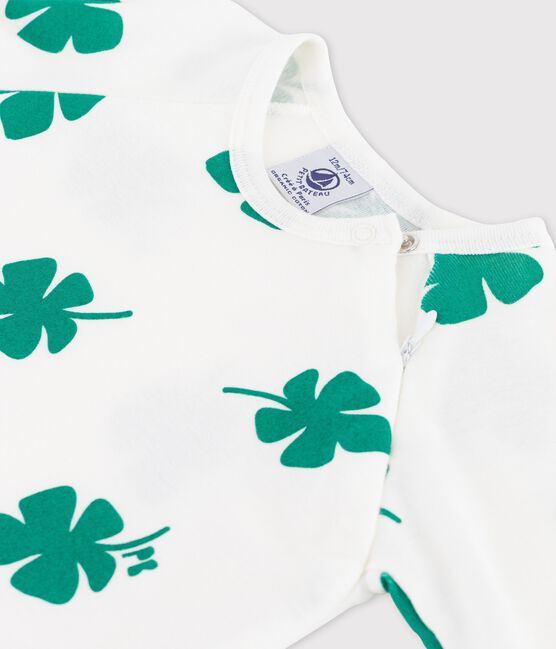 Babies' Botanic Print Organic Cotton Sleepsuit MARSHMALLOW white/GAZON green