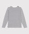 Women's striped cotton sailor-striped jumper MARSHMALLOW white/SMOKING blue