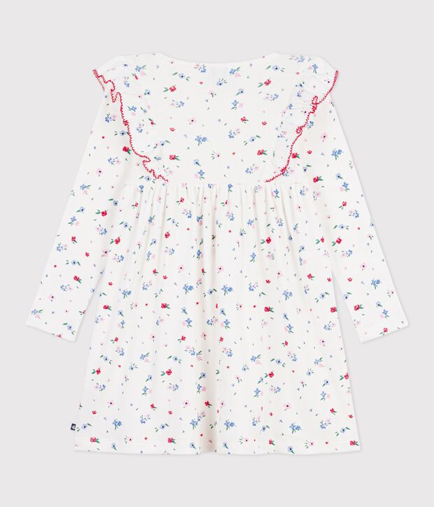 Children's long-sleeved floral print cotton dress white/multicolor