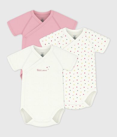 Pack of babies' short-sleeved printed cotton wrapover bodies