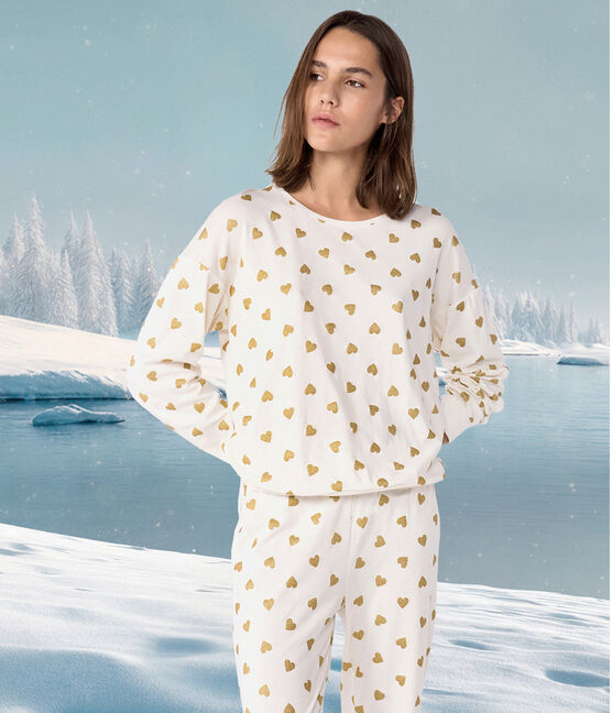 Women's golden heart print cotton pyjamas MILK /DORE