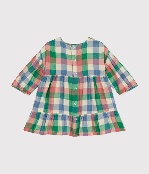 Babies' long-sleeved cotton gauze dress Ecru/multicolor