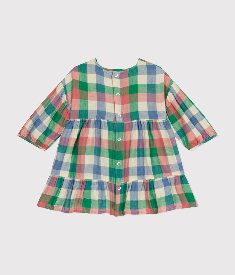 Babies' long-sleeved cotton gauze dress AVALANCHE white/MULTICO