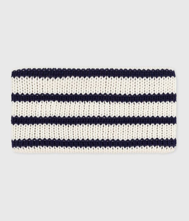 Babies' stripy fleece-lined knitted snood blue/blue