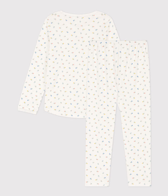 Girls' Floral Cotton Pyjamas MARSHMALLOW white/MULTICO white