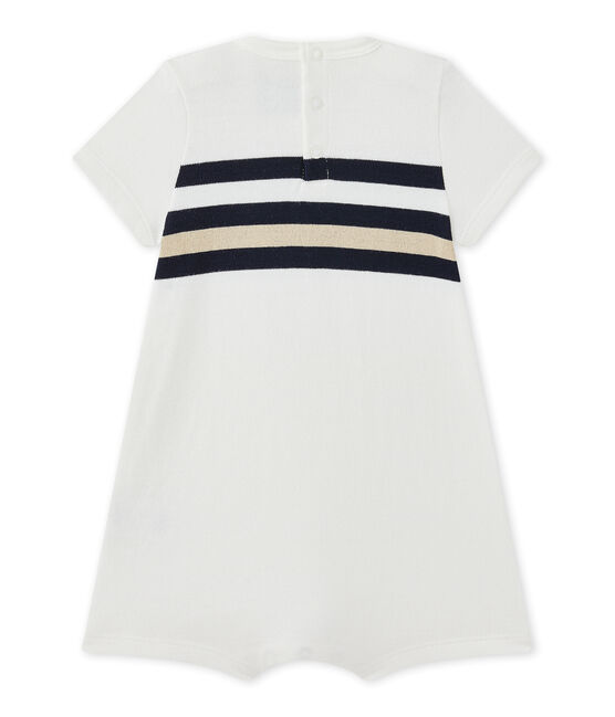 Baby boy's short-sleeved striped romper MARSHMALLOW white/MULTICO white