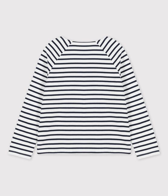Women's Buttoned Cotton Breton Top MARSHMALLOW white/SMOKING blue