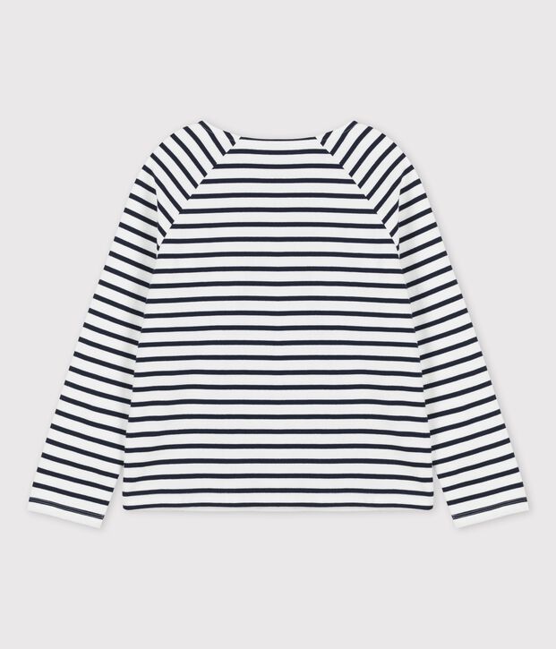 Women's Buttoned Cotton Breton Top white/blue