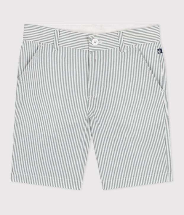 Children's stripy cotton Bermuda shorts white/green