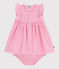 Babies' short-sleeved lightweight cotton gingham print dress and bloomers ECUME white/PETAL