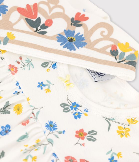 Girls' Short-Sleeved Floral Cotton Nightdress MARSHMALLOW white/MULTICO white