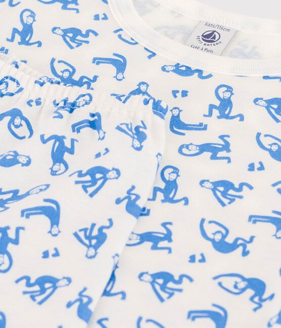 Boys' Monkey Themed Short-Sleeved Cotton Pyjamas MARSHMALLOW white/BRASIER blue