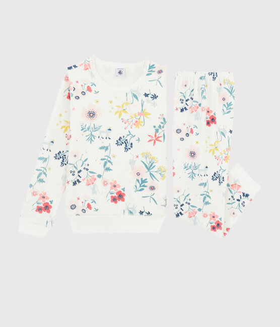 Girls' Floral Velour Pyjamas MARSHMALLOW white/MULTICO white