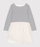 Girls' dress in tube knit and tulle MARSHMALLOW white/MULTICO white