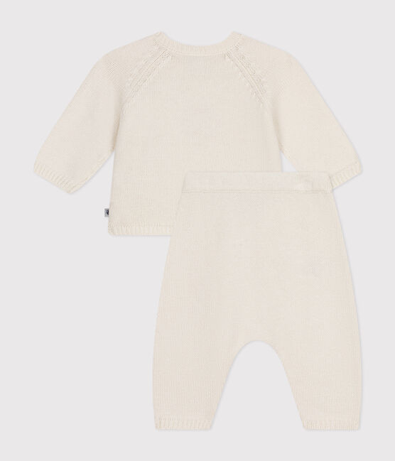 Babies' Wool/Cotton Heart Patterned Knit 2-Piece Outfit MARSHMALLOW red/CORRIDA white