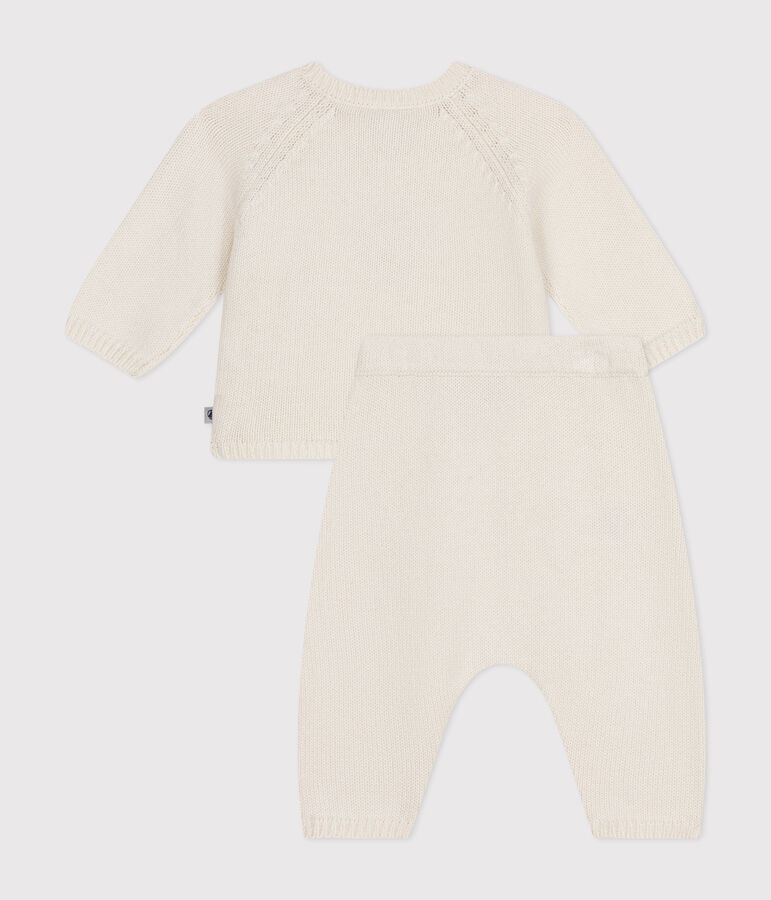Babies' Wool/Cotton Heart Patterned Knit 2-Piece Outfit white/red