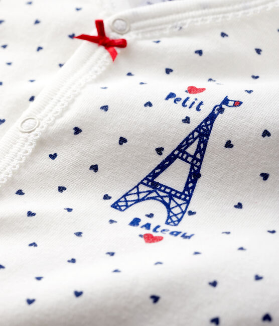 Baby Girls' Paris Cotton Sleepsuit MARSHMALLOW white/MEDIEVAL blue