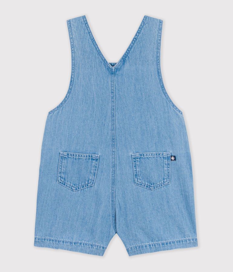 Babies' short lightweight denim dungarees blue
