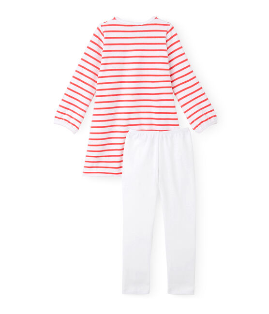 Chemise de nuit fille à rayure marinière et son legging ECUME white/CARMEN red