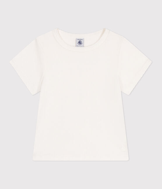 Children's plain short-sleeved cotton T-shirt MARSHMALLOW white