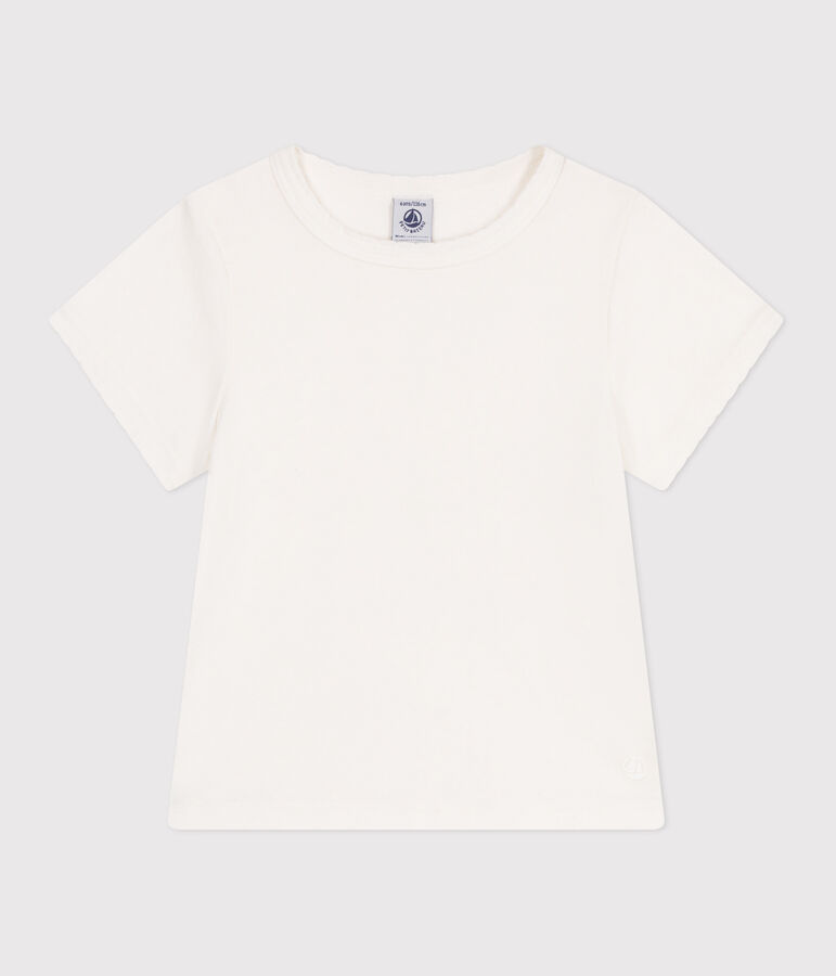 Children's plain short-sleeved cotton T-shirt MARSHMALLOW white