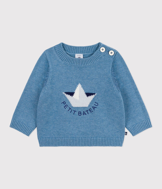 Babies' boat motif wool and cotton jumper blue/multicolor
