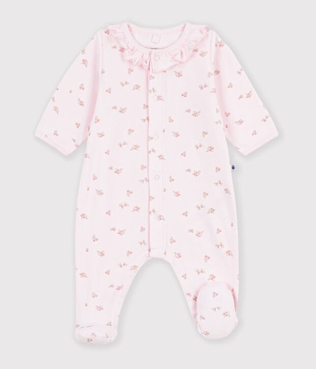 Babies' velour pyjama suit with a collar and floral print pink/multicolor