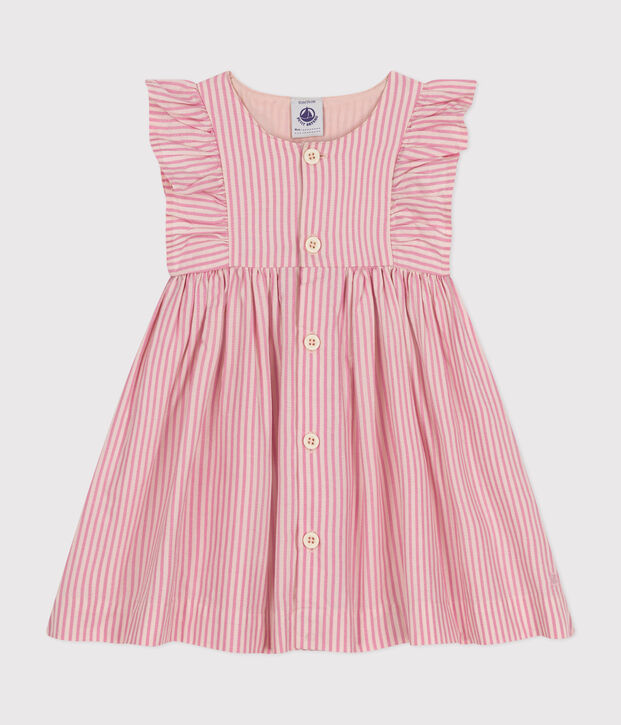 Babies' Short-Sleeved Poplin Dress pink/pink